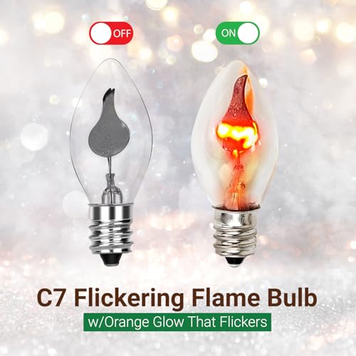 C7 Flickering Flame Bulb - E12 Base Night Light with Orange Glow