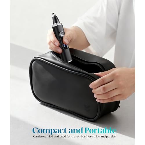 Nose Hair Trimmer for Men and Women, Type-C Rechargeable Precision Groomer with Double-Edged Blades, Painless & IPX7 Waterproof Design for Nose, Ears, Eyebrows and Facial Hair - Black