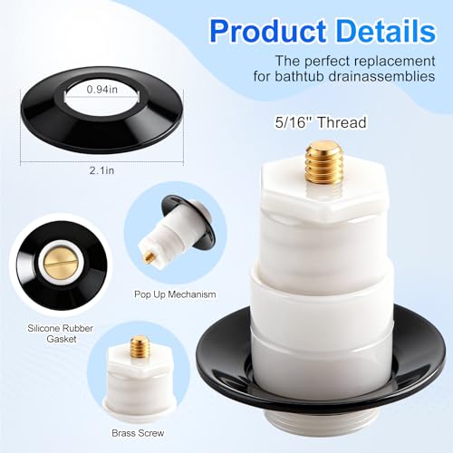 5/16'' Thread Bathtub Drain Stopper Replacement - Leak-Proof Design