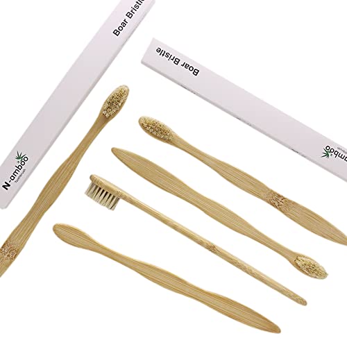 N-amboo Biodegradable Bamboo Toothbrush Set - Eco-Friendly Natural Boar Bristles, 8 Pack