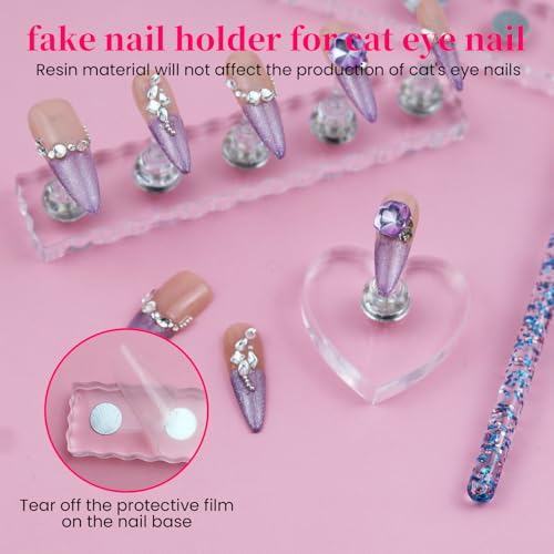 ESUOHYM Large Clear Press On Nail Stand with Magnetic Tips & 200 Sticky Tabs for DIY Nail Art & Salon Use