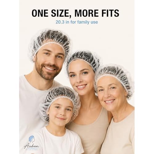 Auban 100PCS Disposable Shower Caps, Plastic Clear Hair Cap Large Thick Waterproof Bath Caps for Women, Hotel Travel Essentials Accessories Deep Conditioning Hair Care Cleaning Supplies(20.5")