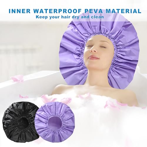 Extra Large Waterproof Shower Caps for Women - 2 Pack