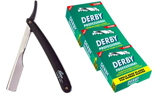 Derby Professional Single Edge Razor Blades (300 Pack) with Straight Razor