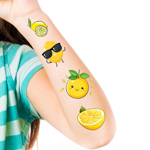 370 PCS Lemon Cutie Themed Tattoos Temporary Stickers Yellow Lime