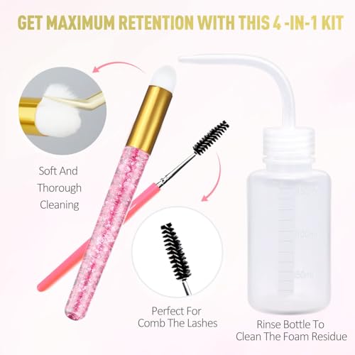 EMEDA Lash Shampoo Kit - 3.38 fl.oz / 100ml Gentle Foam Lash Cleanser, Oil-Free Cleaning for Wash Extension/Natural Eyelash Bath with Rinse Bottle Lash Brush