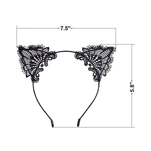 YAXAMING 4 Pack Black & White Lace Cat Ears Headbands Halloween Costume Accessories