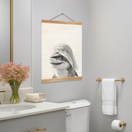Funny Shark Bathroom Wall Art - 12x16 Inch Linen Poster
