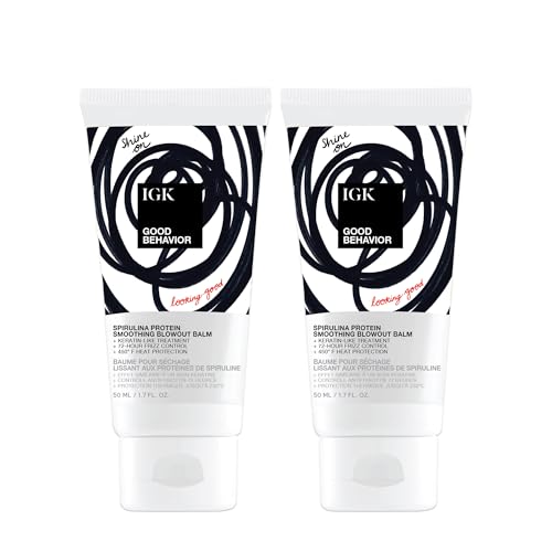 IGK Good Behavior Blowout Balm Travel Size 2 pack ? Heat-Activated Smoothing Cream with Spirulina Protein ? Frizz Control, Heat Protection, and Salon-Like Results