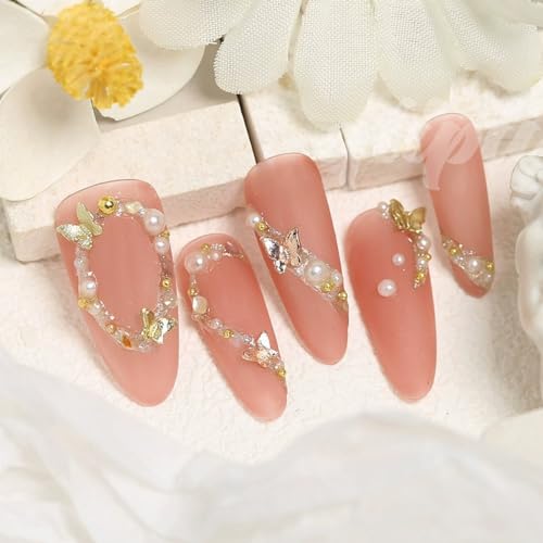 3D Butterfly Nail Charms Set - 58pcs Gold & Silver Rhinestones