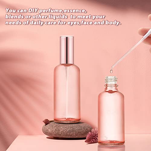 6 Pack 3.4 oz Pink Glass Spray Bottles - Refillable Travel Mist Atomizers