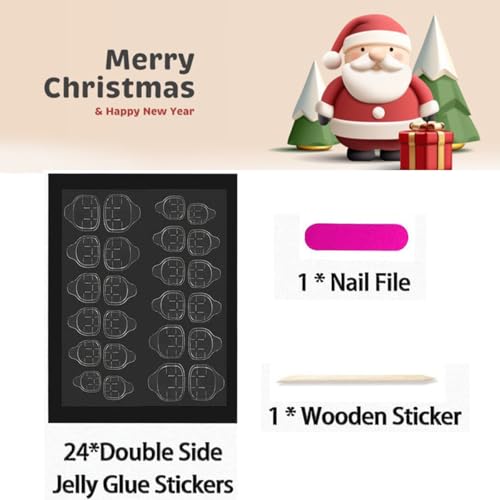 GUFUGU Style-39 Short Almond Christmas Press On Nails with Snowflake & Holiday Designs, 24 Pcs
