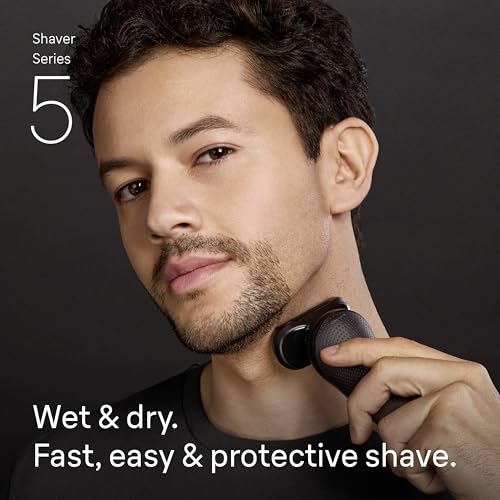 Braun Series 5 Electric Shaver for Men, Wet & Dry Foil Razor, Precision Trimmer Attachment, Body Groomer Attachment, Charging Stand, Travel Case, Black 5155cs