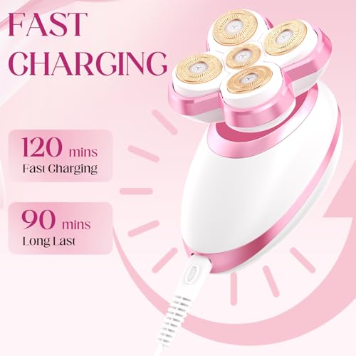 Electric Razors for Women Legs, Upgraded Magnetic Head Electric Shaver for Women, Rechargeable Waterproof Women's Electric Trimmer for Arms Legs and Pubic Area (Pink)