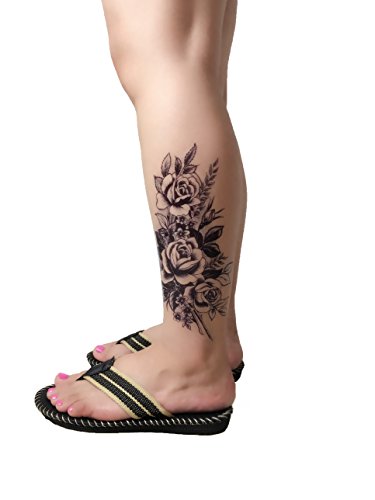 DaLin Black Rose Temporary Tattoos - 4 Sheets Waterproof Fake Tattoos for Women