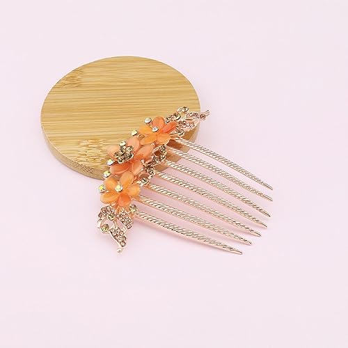 Champagne Flower Hair Comb with Rhinestones - Wedding Headpiece