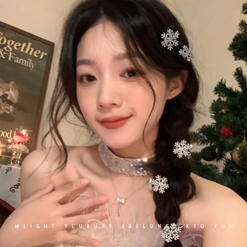 Sparkly Rhinestone Snowflake Hair Clips - 8 Metal Barrettes for Christmas