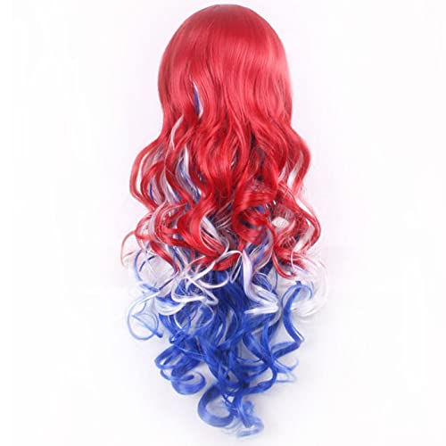 BERON Long Wavy Wig for Women - Red White Blue Mixed - Cosplay & Anime