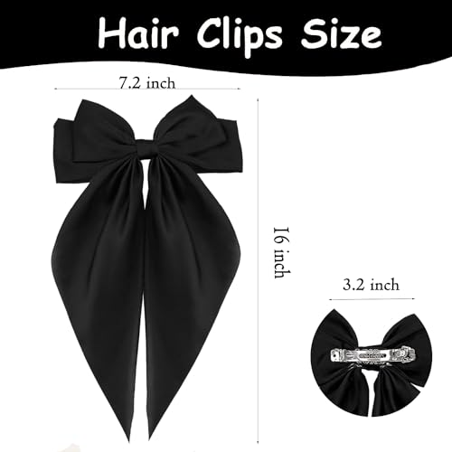 Brown Satin Hair Bows for Women & Girls - Oversized Ribbon Clips 6pcs