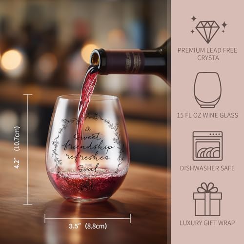 Inspirational Friendship Wine Glass - 15 oz Stemless Gift for Women