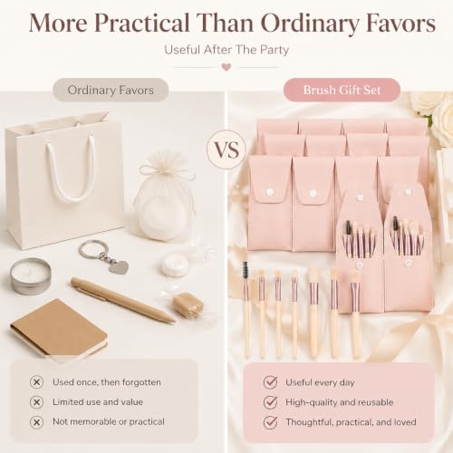 12-Piece Travel Makeup Brush Set with Ivory Beige Pouches - Ideal Bridesmaid Gifts