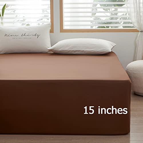 Twin XL Fitted Sheet - Deep Pocket Microfiber - Soft & Durable - Brown