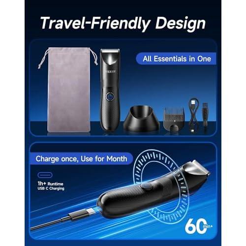 Manscape Trimmer for Men - No Nicks Electric Razor-Shaver for Balls/Pubic/Groin/Legs/Chest Hair Removal w/Light & Ceramic Blade, IPX7 Waterproof Full Body Hair Groomer USB-C Charging, Gifts for Men