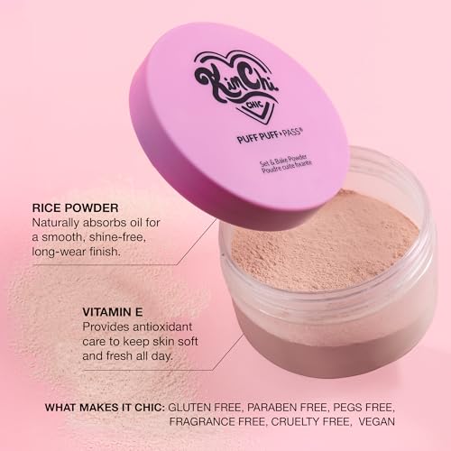 KimChiChic Beauty Puff Puff Pass Loose Setting Powder Makeup, Set & Bake Face Powder with Rice & Vitamin E, Matte Airbrush Finish, Oil Control with Velour Pad, Cruelty-Free, Translucent 0.70 oz (20 g)