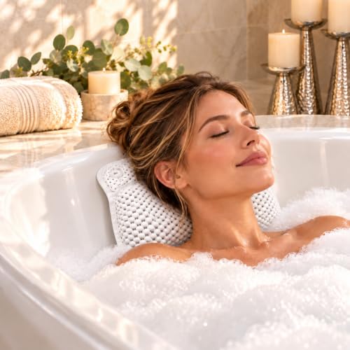 12.5 x 12 Waterproof Bath Pillow with Neck Support and Suction Cups