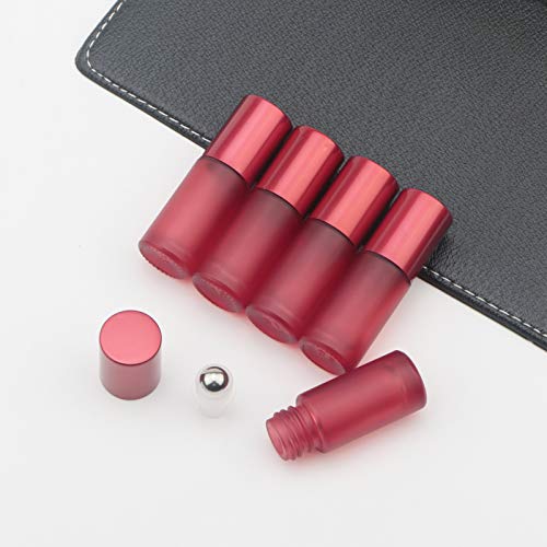 Ellbest Matte Red 17Pcs 5ml Glass Roller Bottles for Essential Oils