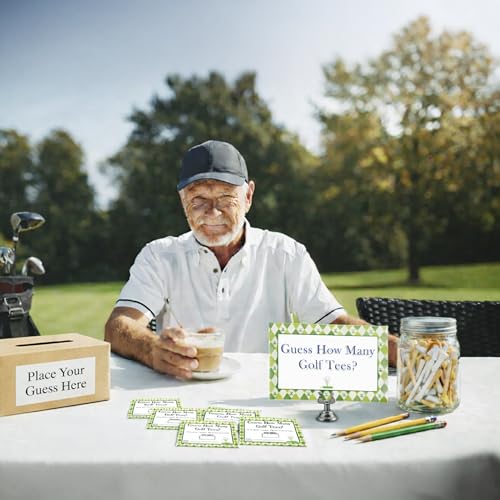 Guess How Many Golf Tees Party Game Set - 100 Guess Cards & Sign