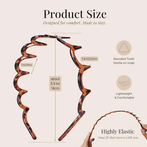 Dresyu 2-Pack Glossy Black U-Shape Zigzag Hair Combs Headbands for Women Men