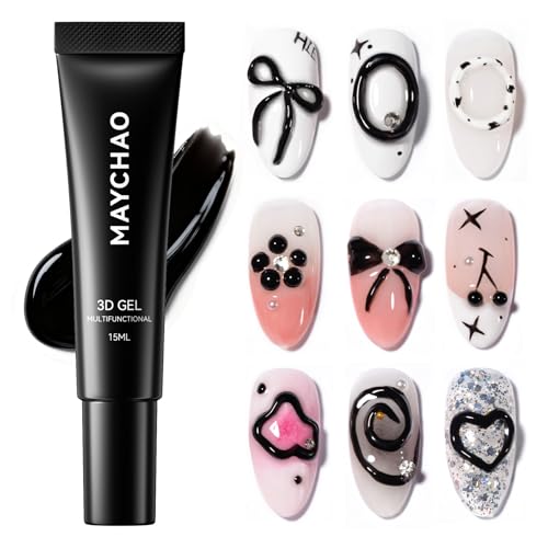 MAYCHAO 3D Sculpting Gel Nail Art - 15ml Black Rhinestone Glue