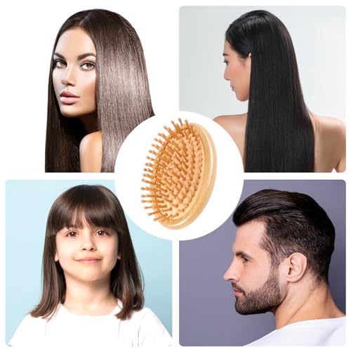 Portable Bamboo Hair Brush - Anti-Static Scalp Massage Comb