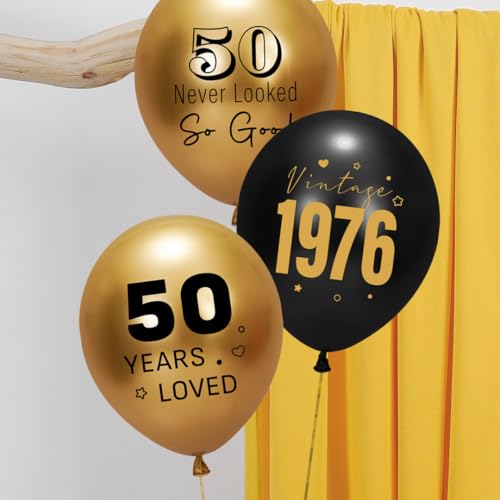 50th Birthday Balloons - Black Gold Party Decorations (30pcs)