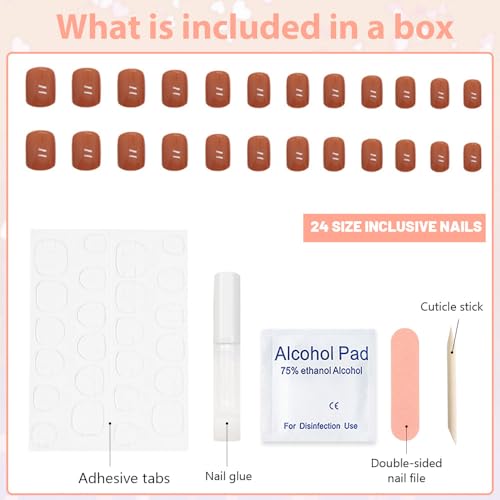XZMeiLun Nude Press-On Toenails 24Pcs Short Square False Nails with Glue & Sticker 1 Ounce (B7-Nude) - Reusable Acrylic Nail Kit
