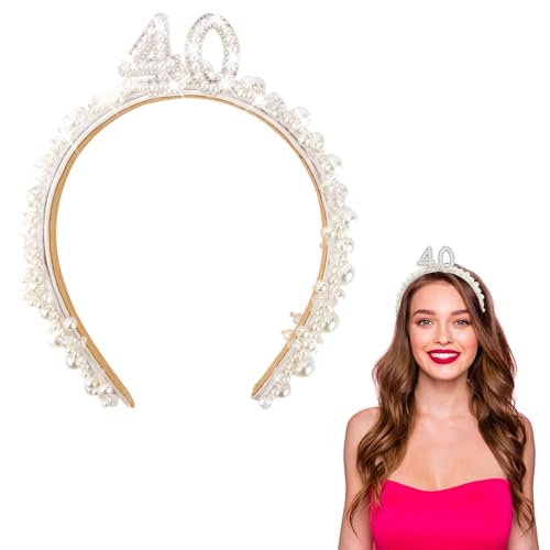 40th Birthday Headband for Women with Pearl - Party Crown & Decor