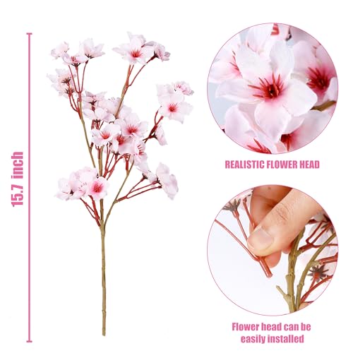 Artificial Cherry Blossom Flowers - 4 Faux Silk Stems for Home Decor