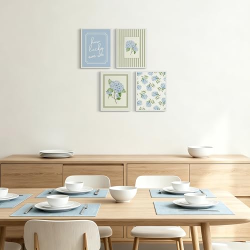 Blue Hydrangea Wall Art Set - Unframed Floral Prints 8x10"