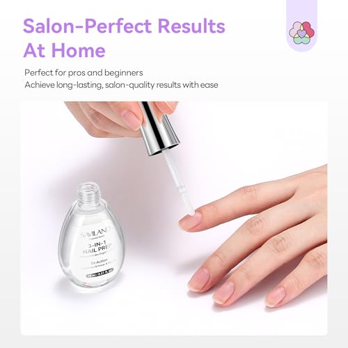 SAVILAND 3-in-1 Nail Dehydrator, Primer & Nourishing Base for Long-Lasting Manicures