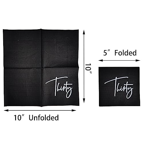 40 Black and Silver 30th Birthday Napkins - Disposable Cocktail Napkins