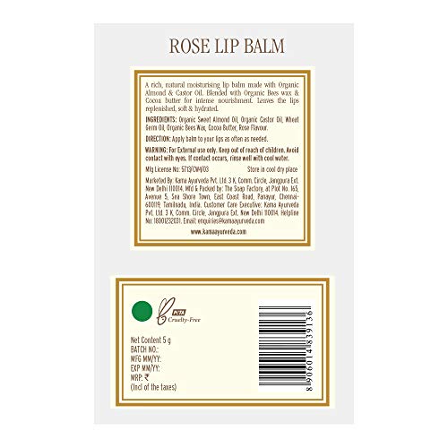Kama Ayurveda Rose Lip Balm 5g Natural Moisturizer for Soft Lips