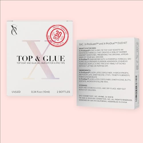 SXC Cosmetics X-Pro Tips Top Coat & Glue Gel Set for French Nails