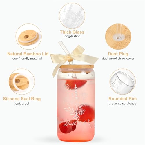 Bride To Be Glass Tumbler with Lid & Straw - 16oz Gift Cup