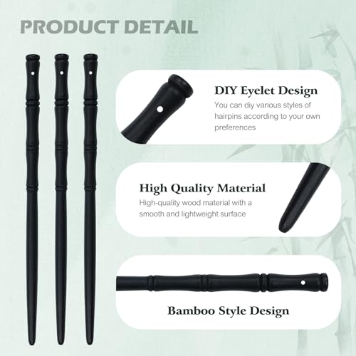 Lawie 20 Pcs 7-Inch Black Retro Wooden Hair Sticks for Buns & Updos