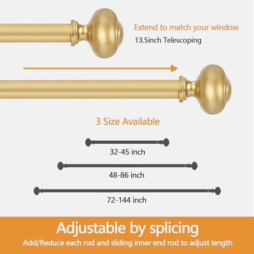 Gold Heavy Duty 1-Inch Adjustable Curtain Rod, 32-60 Inch
