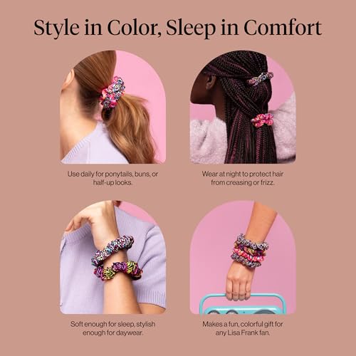 Kitsch Lisa Frank Rainbow Leopard Satin Scrunchies 4pcs - Hair Ties for Women