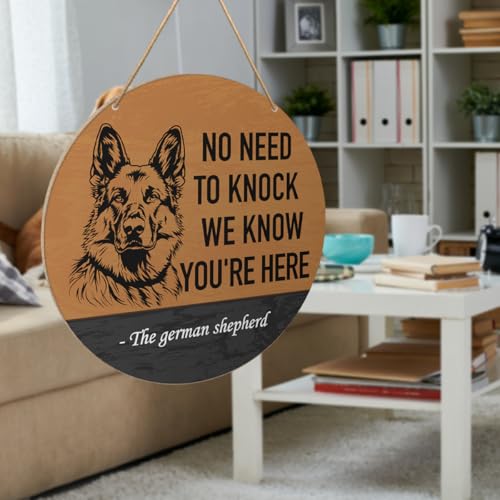 German Shepherd Welcome Sign - Rustic Wooden Hanging Decor