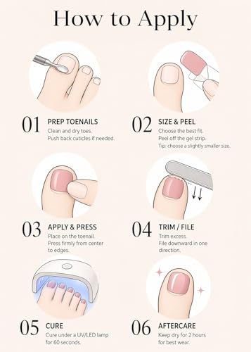 Nelaoco Semi Cured Gel Toe Nail Strips Cotton Candy Pink - Flexible, Long-Lasting Pedicure