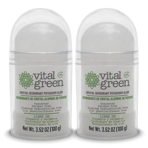 Vital Green Natural Crystal Deodorant Stone - Unscented Mineral 2-Pack